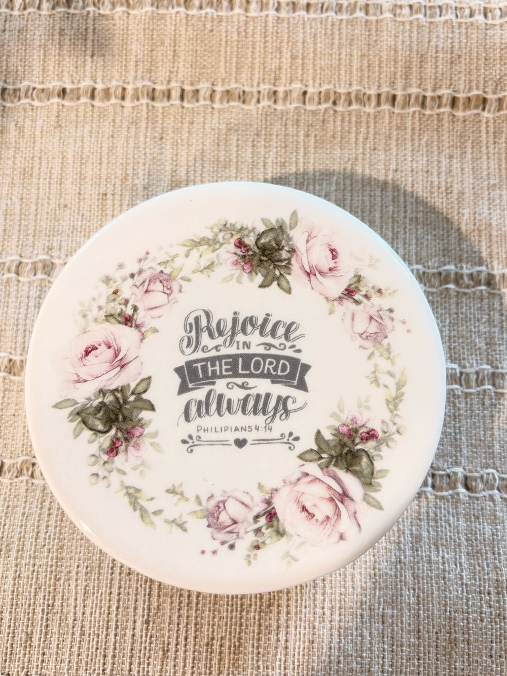 4 Floral Round Trinket Box - 'Rejoice in the Lord'